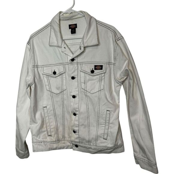 Dickies White Skater Denim Shacket Men's Size M Checkered Logo Trucker - Picture 1 of 11